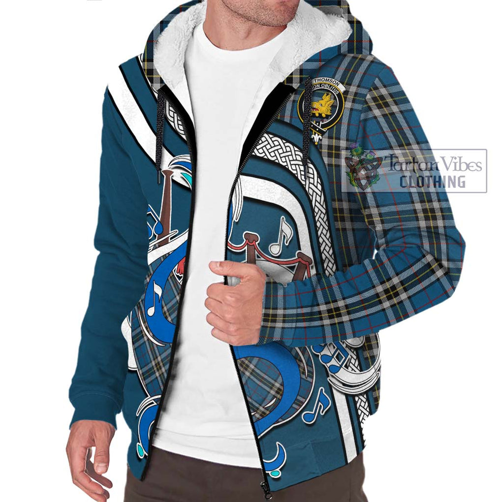 Thomson Dress Blue Tartan Sherpa Hoodie with Epic Bagpipe Style Unisex - Tartanvibesclothing Shop