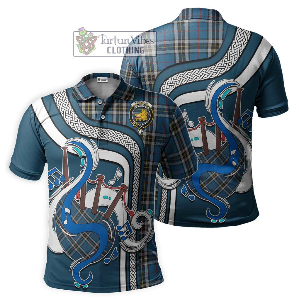 Tartan Vibes Clothing Thomson Dress Blue Tartan Polo Shirt with Epic Bagpipe Style