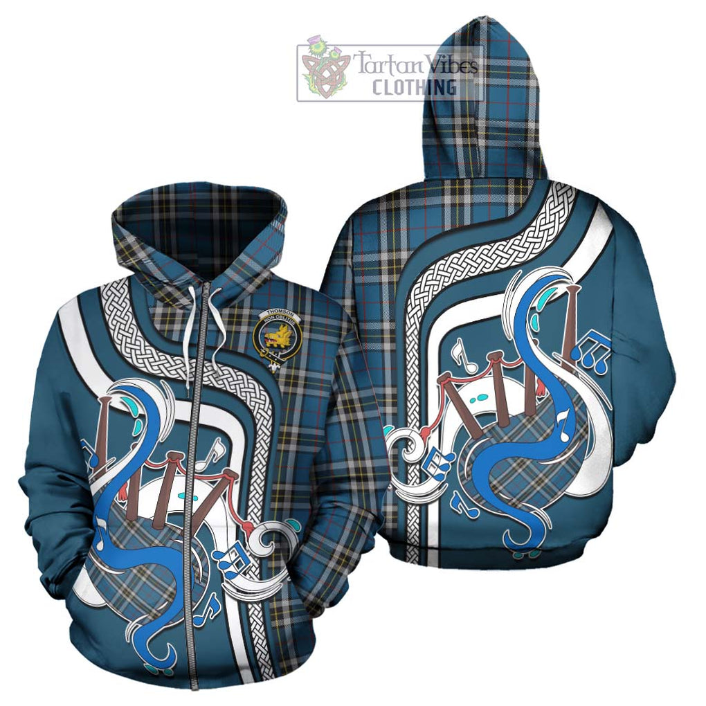 Thomson Dress Blue Tartan Hoodie with Epic Bagpipe Style - Tartanvibesclothing Shop