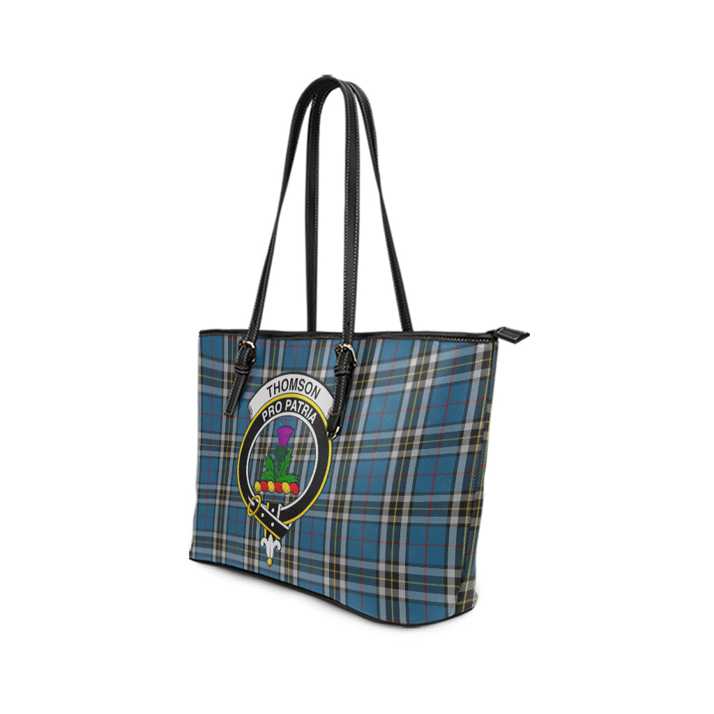 Thomson Dress Blue Tartan Leather Tote Bag with Family Crest - Tartan Vibes Clothing