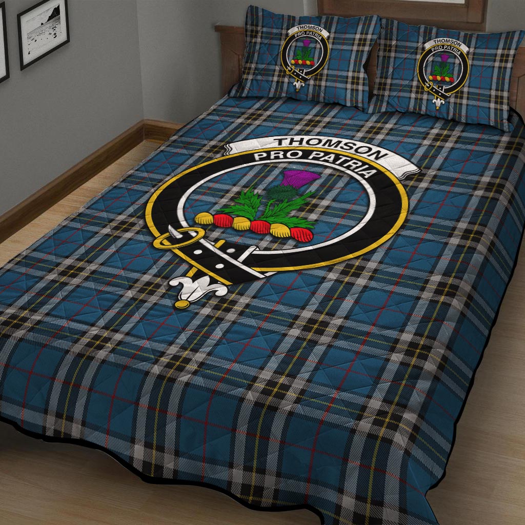 Thomson Dress Blue Tartan Quilt Bed Set with Family Crest - Tartan Vibes Clothing