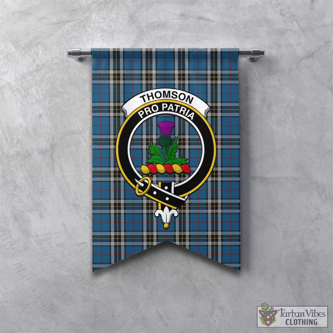 Tartan Vibes Clothing Thomson Dress Blue Tartan Gonfalon, Tartan Banner with Family Crest