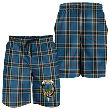 Thomson Dress Blue Tartan Mens Shorts with Family Crest