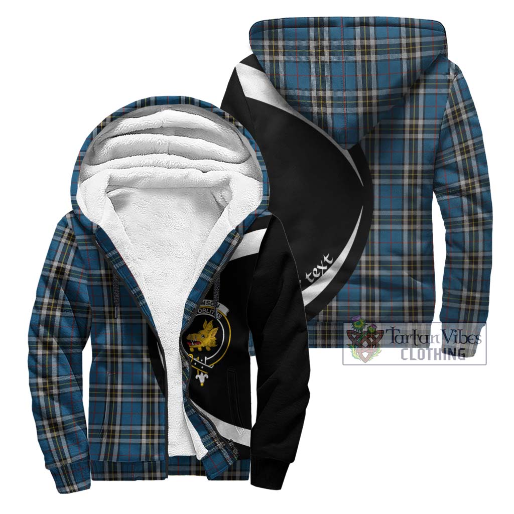 Thomson Dress Blue Tartan Sherpa Hoodie with Family Crest Circle Style Unisex - Tartan Vibes Clothing