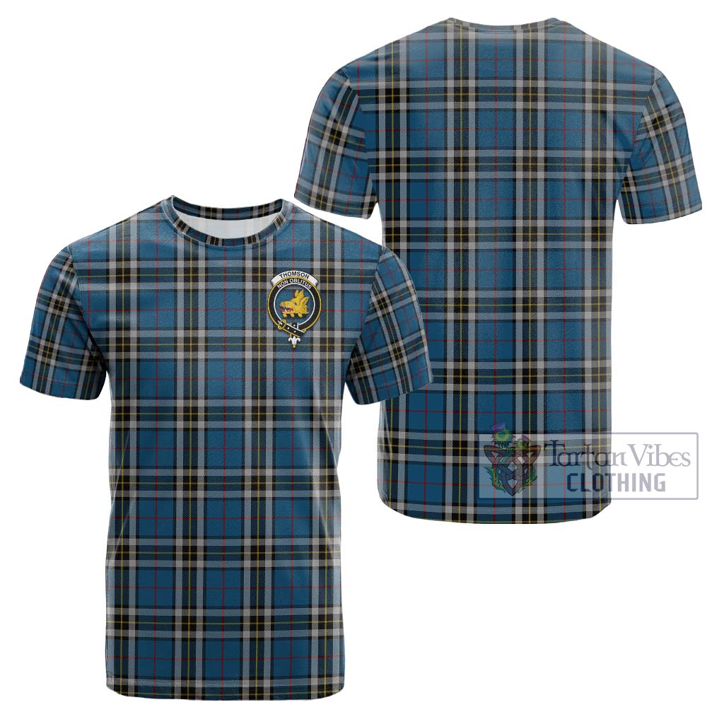 Tartan Vibes Clothing Thomson Dress Blue Tartan Cotton T-Shirt with Family Crest