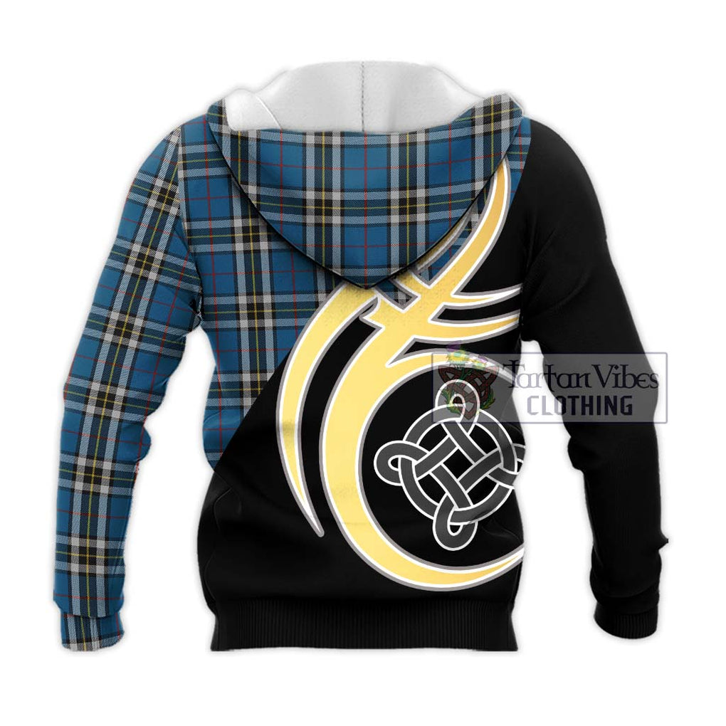 Thomson Dress Blue Tartan Knitted Hoodie with Family Crest and Celtic Symbol Style - Tartan Vibes Clothing