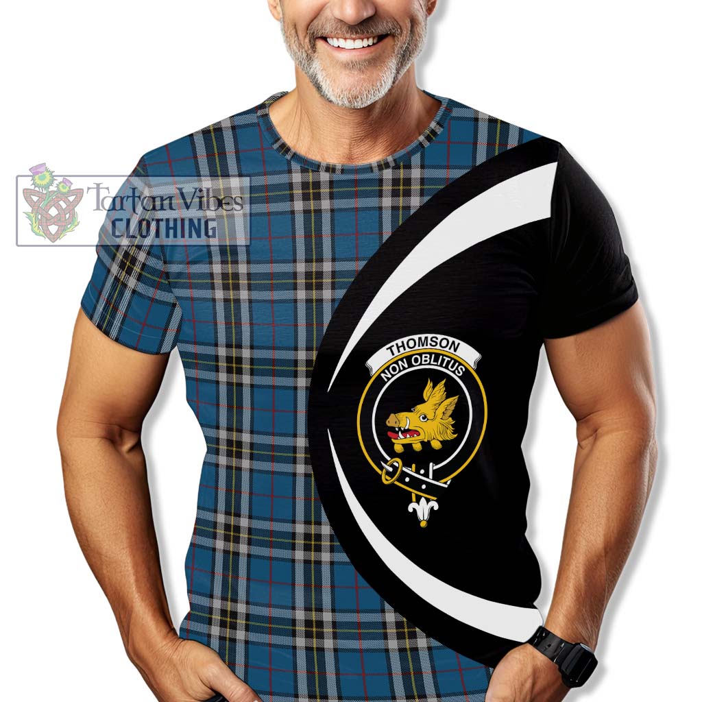 Tartan Vibes Clothing Thomson Dress Blue Tartan T-Shirt with Family Crest Circle Style