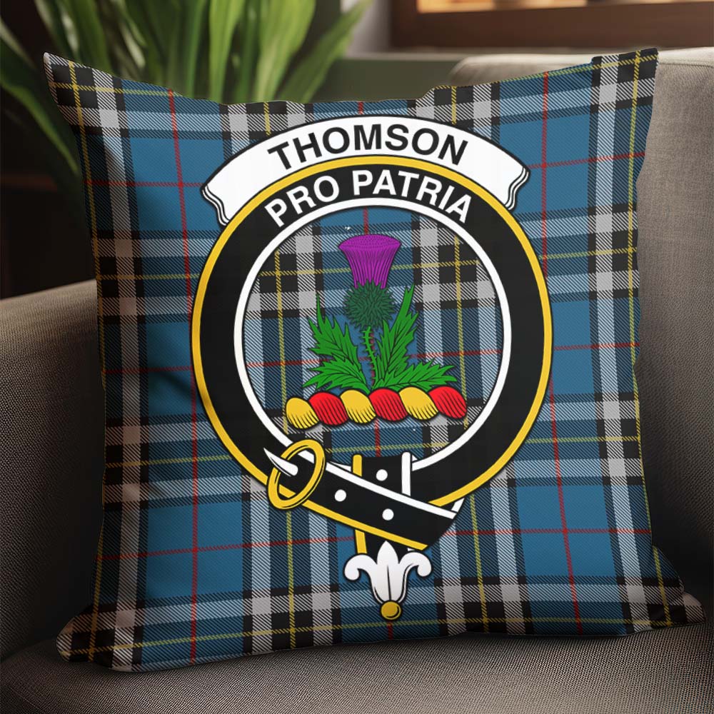 Thomson Dress Blue Tartan Pillow Cover with Family Crest - Tartanvibesclothing