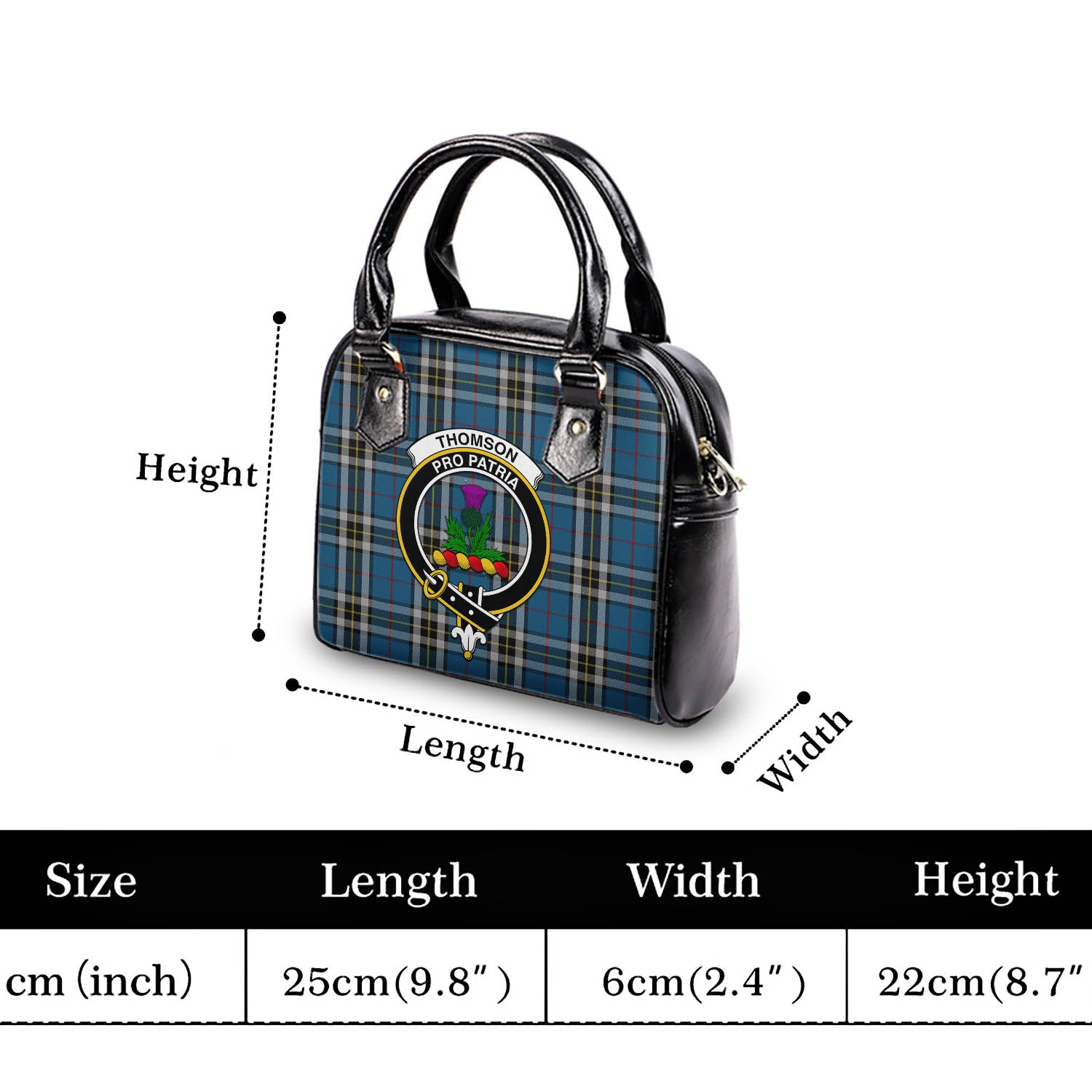 Thomson Dress Blue Tartan Shoulder Handbags with Family Crest - Tartanvibesclothing