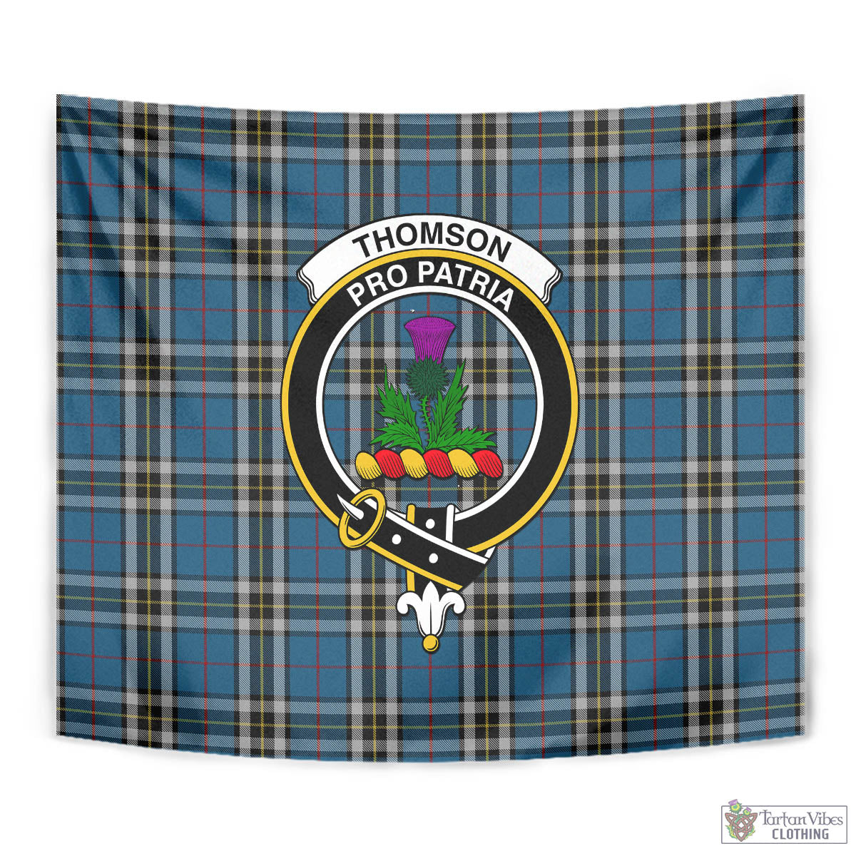 Tartan Vibes Clothing Thomson Dress Blue Tartan Tapestry Wall Hanging and Home Decor for Room with Family Crest