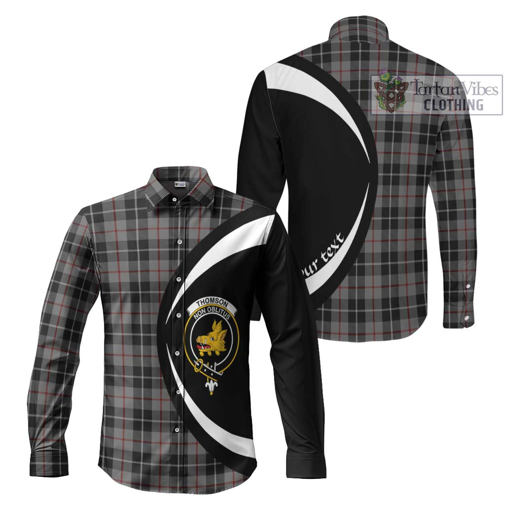 Thomson Grey Tartan Long Sleeve Button Up with Family Crest Circle Style Men's Shirt S - Tartan Vibes Clothing