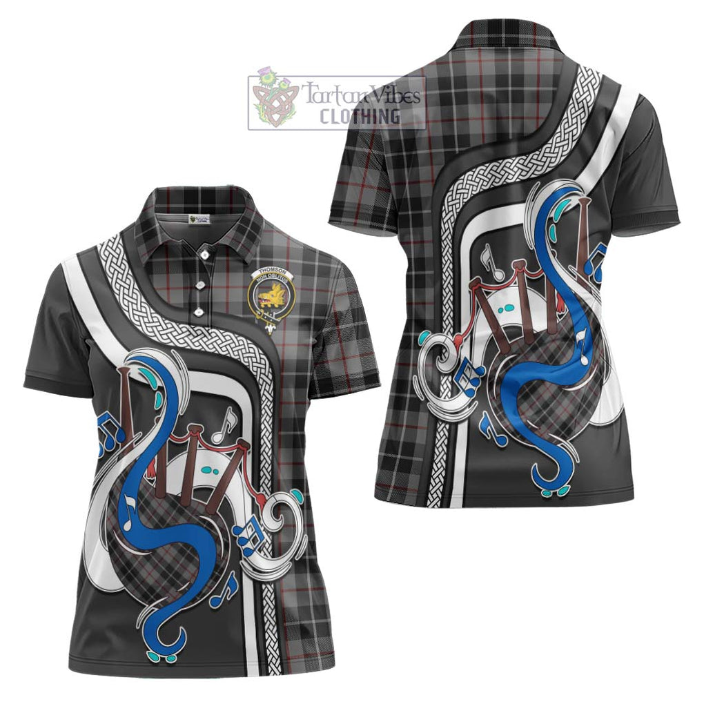 Thomson Grey Tartan Women's Polo Shirt with Epic Bagpipe Style Women - Tartanvibesclothing Shop