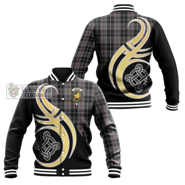 Thomson Grey Tartan Baseball Jacket with Family Crest and Celtic Symbol Style