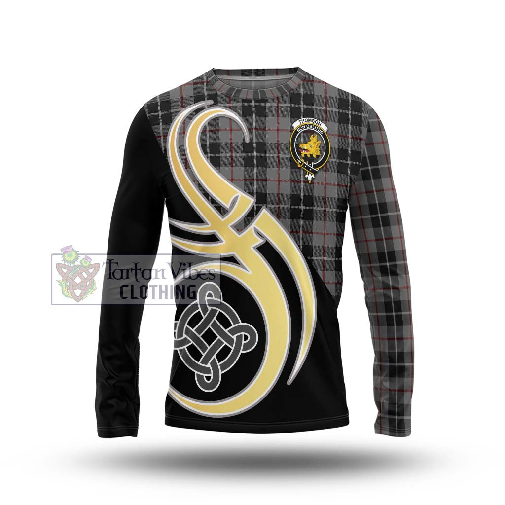 Thomson Grey Tartan Long Sleeve T-Shirt with Family Crest and Celtic Symbol Style Unisex - Tartan Vibes Clothing