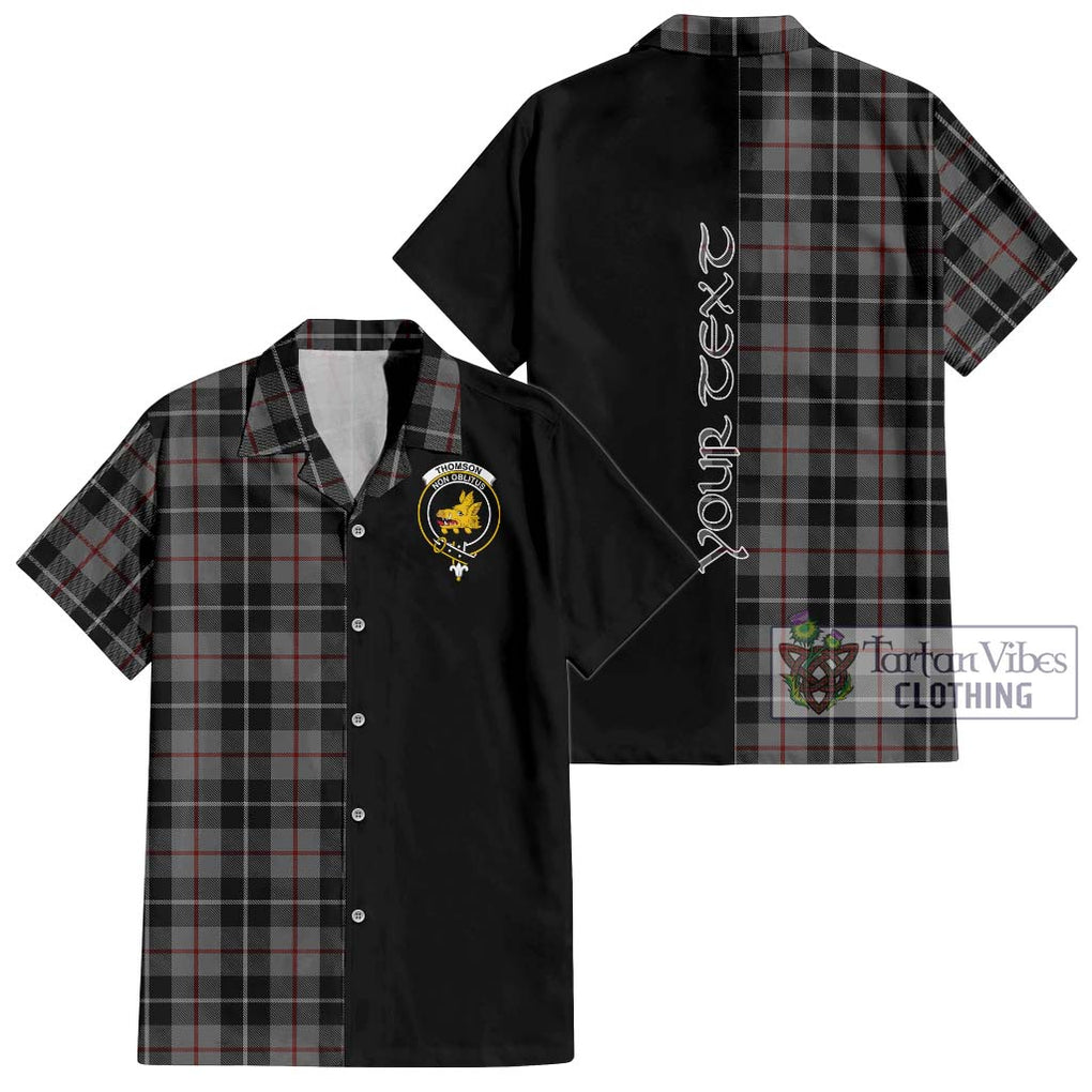 Thomson Grey Tartan Short Sleeve Button Shirt with Family Crest and Half Of Me Style Kid - Tartanvibesclothing Shop