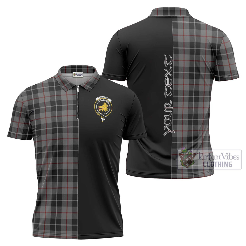 Thomson Grey Tartan Zipper Polo Shirt with Family Crest and Half Of Me Style Unisex - Tartanvibesclothing Shop