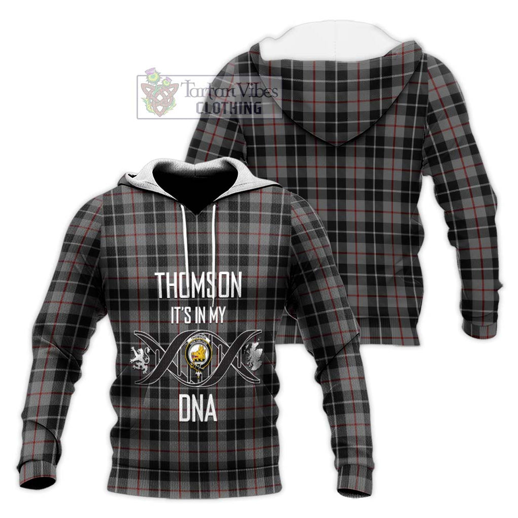 Thomson Grey Tartan Knitted Hoodie with Family Crest DNA In Me Style Unisex Knitted Pullover Hoodie - Tartanvibesclothing Shop