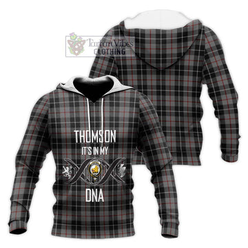 Thomson Grey Tartan Knitted Hoodie with Family Crest DNA In Me Style