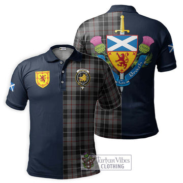 Thomson Grey Tartan Polo Shirt Alba with Scottish Lion Royal Arm Half Style