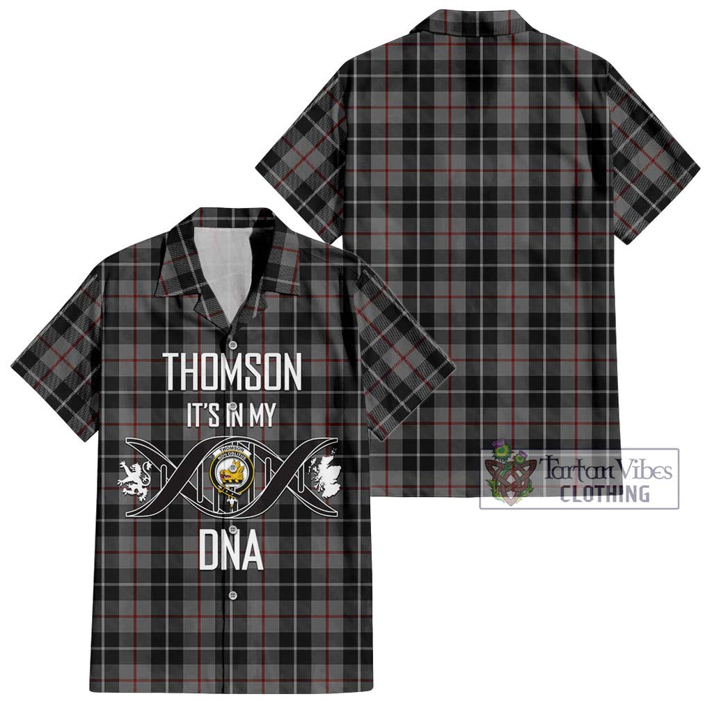 Thomson Grey Tartan Short Sleeve Button Shirt with Family Crest DNA In Me Style Kid - Tartanvibesclothing Shop