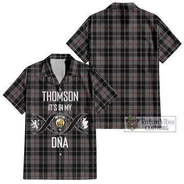 Thomson Grey Tartan Short Sleeve Button Shirt with Family Crest DNA In Me Style