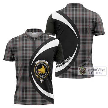 Thomson Grey Tartan Zipper Polo Shirt with Family Crest Circle Style