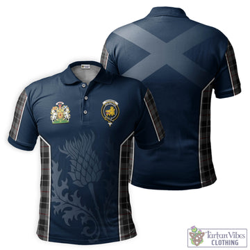 Thomson Grey Tartan Men's Polo Shirt with Family Crest and Scottish Thistle Vibes Sport Style