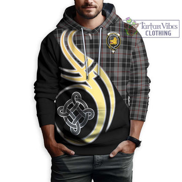 Thomson Grey Tartan Hoodie with Family Crest and Celtic Symbol Style