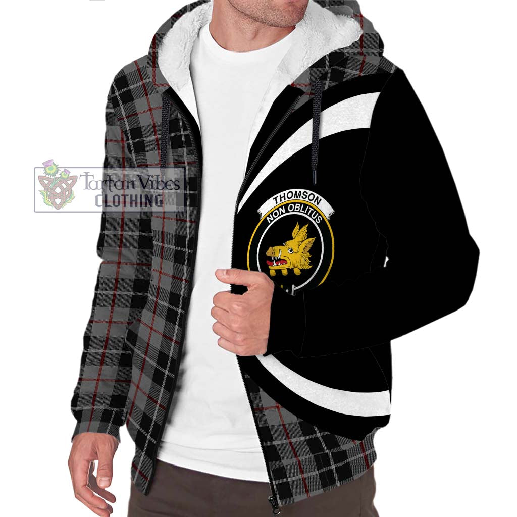 Thomson Grey Tartan Sherpa Hoodie with Family Crest Circle Style Unisex S - Tartan Vibes Clothing