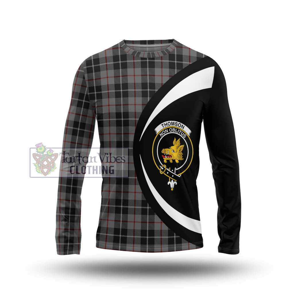 Thomson Grey Tartan Long Sleeve T-Shirt with Family Crest Circle Style Unisex - Tartan Vibes Clothing