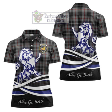 Thomson Grey Tartan Women's Polo Shirt with Alba Gu Brath Regal Lion Emblem