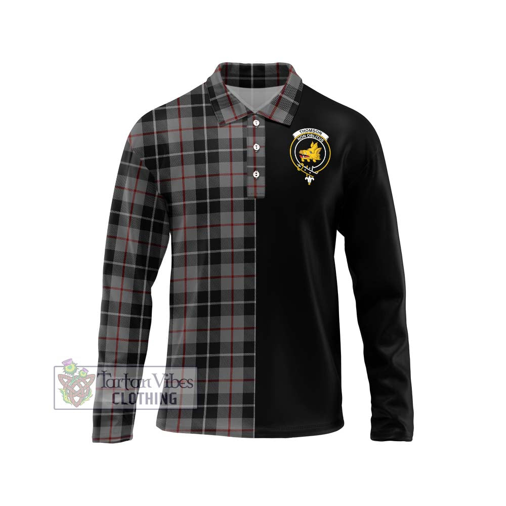 Thomson Grey Tartan Long Sleeve Polo Shirt with Family Crest and Half Of Me Style Unisex - Tartanvibesclothing Shop