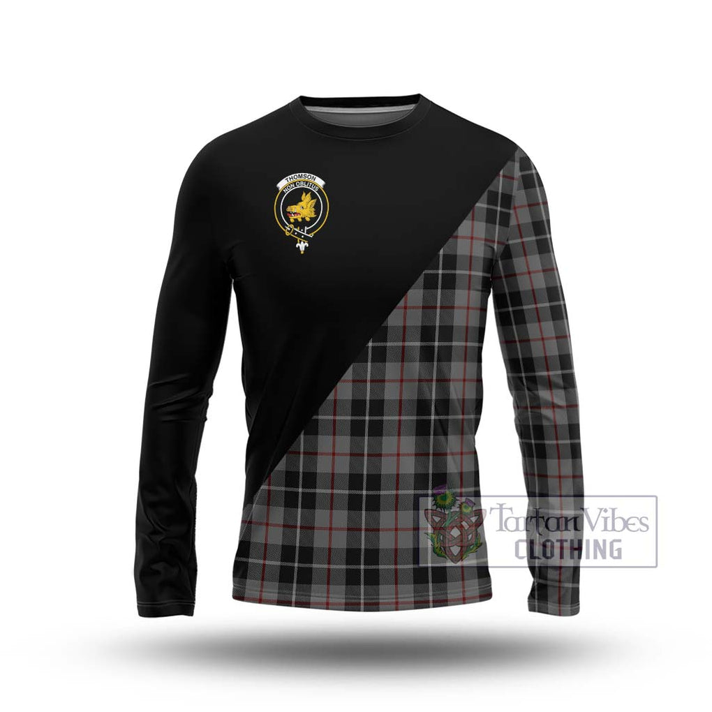 Thomson Grey Tartan Long Sleeve T-Shirt with Family Crest and Military Logo Style Unisex - Tartanvibesclothing Shop