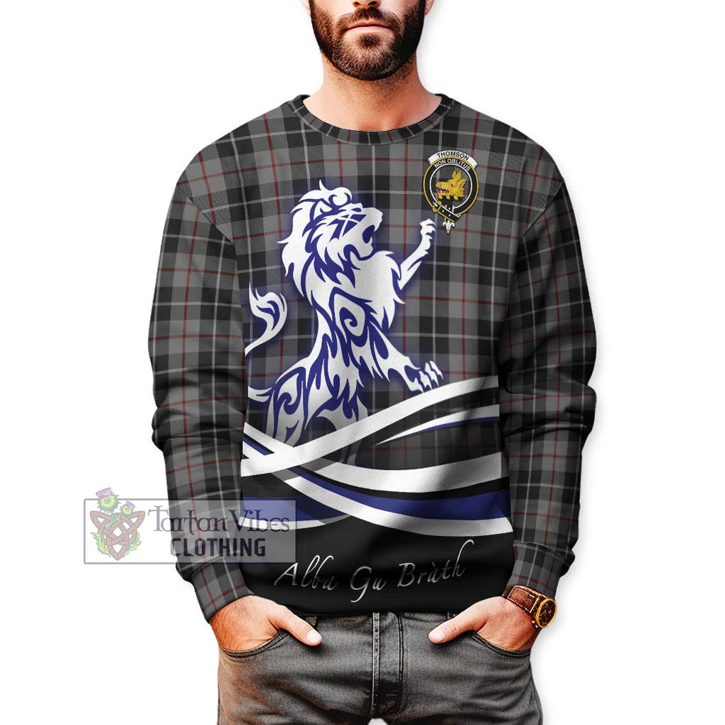 Thomson Grey Tartan Sweatshirt with Alba Gu Brath Regal Lion Emblem Unisex - Tartanvibesclothing Shop