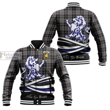 Thomson Grey Tartan Baseball Jacket with Alba Gu Brath Regal Lion Emblem