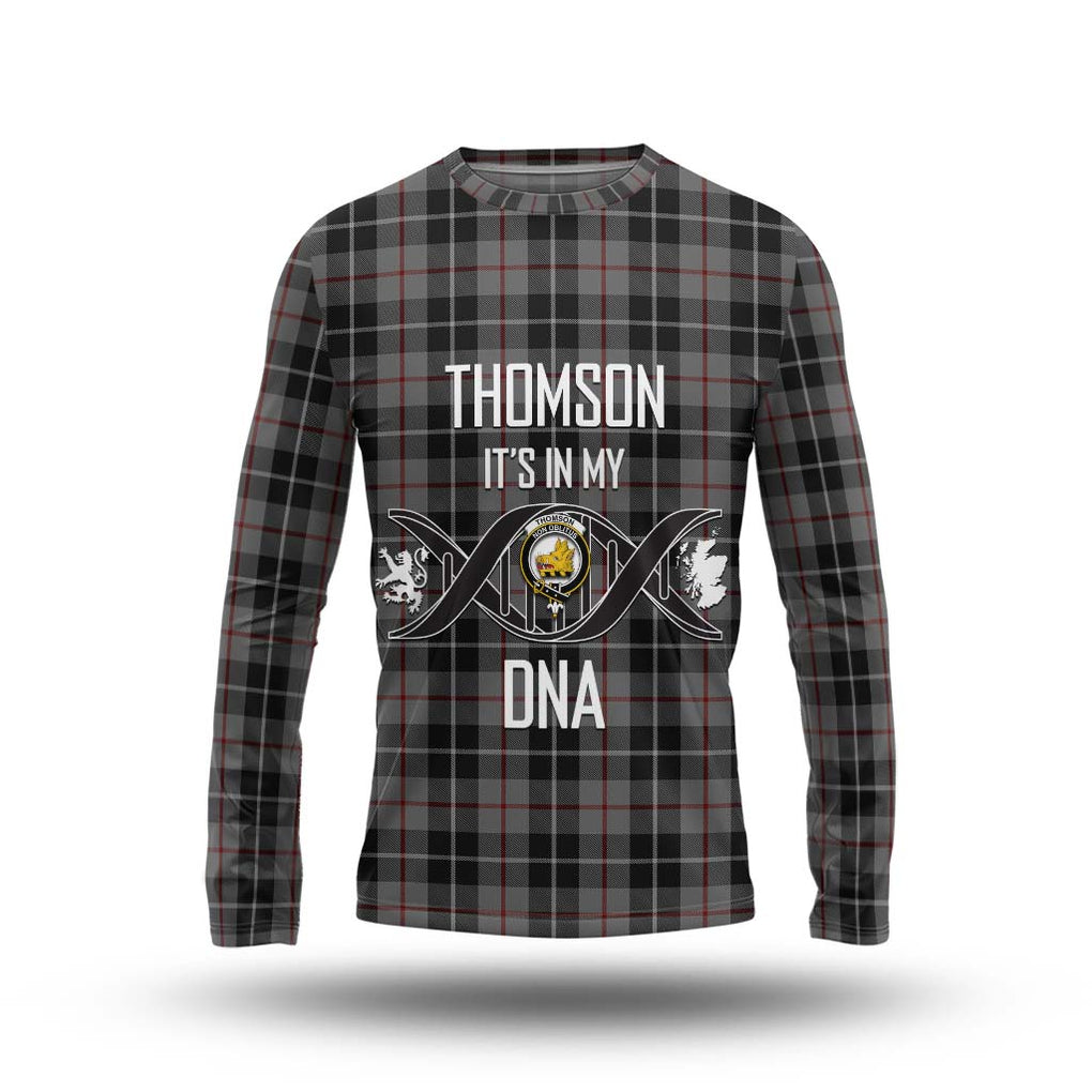 Thomson Grey Tartan Long Sleeve T-Shirt with Family Crest DNA In Me Style Unisex - Tartanvibesclothing Shop