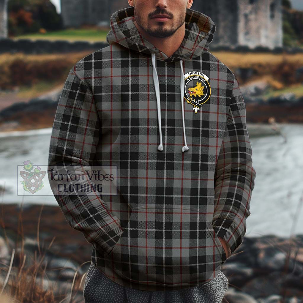 Thomson Grey Tartan Cotton Hoodie with Family Crest Pullover Hoodie XS - Tartan Vibes Clothing