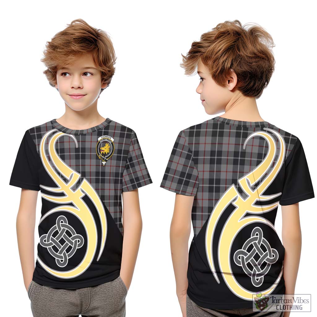 Thomson Grey Tartan Kid T-Shirt with Family Crest and Celtic Symbol Style Youth XL Size14 - Tartan Vibes Clothing