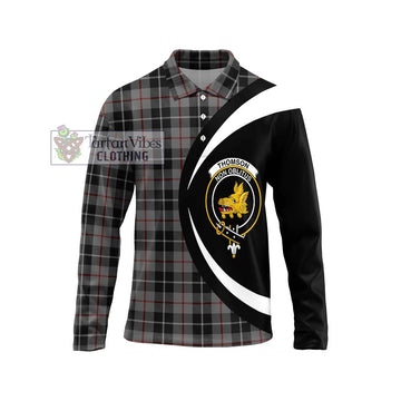 Thomson Grey Tartan Long Sleeve Polo Shirt with Family Crest Circle Style