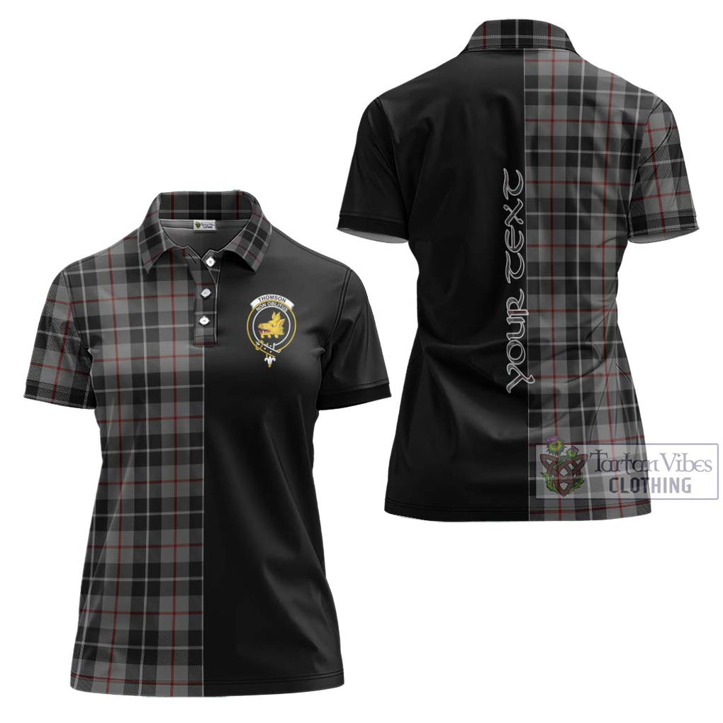 Thomson Grey Tartan Women's Polo Shirt with Family Crest and Half Of Me Style Women - Tartanvibesclothing Shop