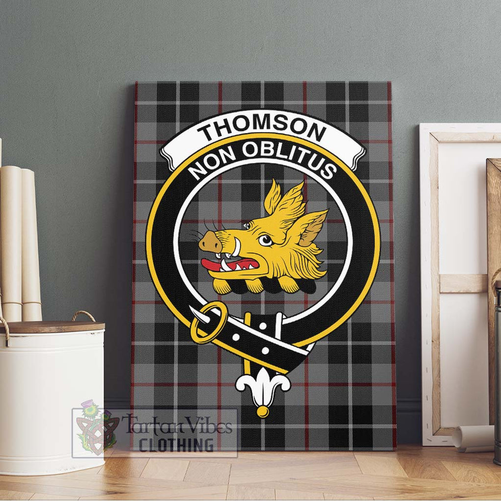 Thomson Grey Tartan Canvas Print Wall Art with Family Crest Without Frame - Tartan Vibes Clothing