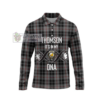 Thomson Grey Tartan Long Sleeve Polo Shirt with Family Crest DNA In Me Style