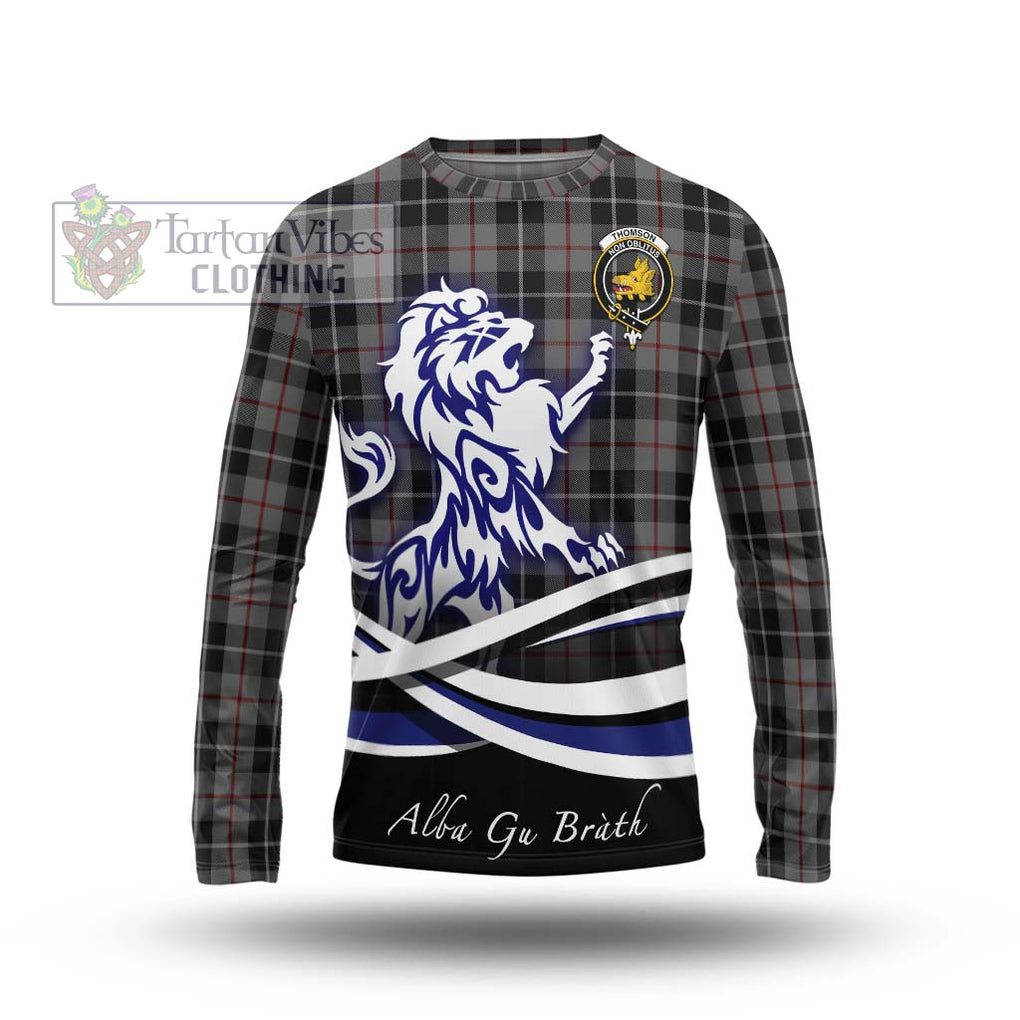 Thomson Grey Tartan Long Sleeve T-Shirt with Alba Gu Brath Regal Lion Emblem Unisex - Tartanvibesclothing Shop