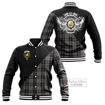 Thomson Grey Tartan Baseball Jacket with Family Crest and Military Logo Style