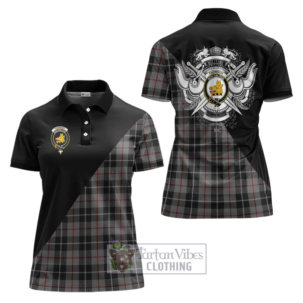 Thomson Grey Tartan Women's Polo Shirt with Family Crest and Military Logo Style Women - Tartanvibesclothing Shop