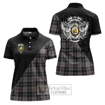 Thomson Grey Tartan Women's Polo Shirt with Family Crest and Military Logo Style