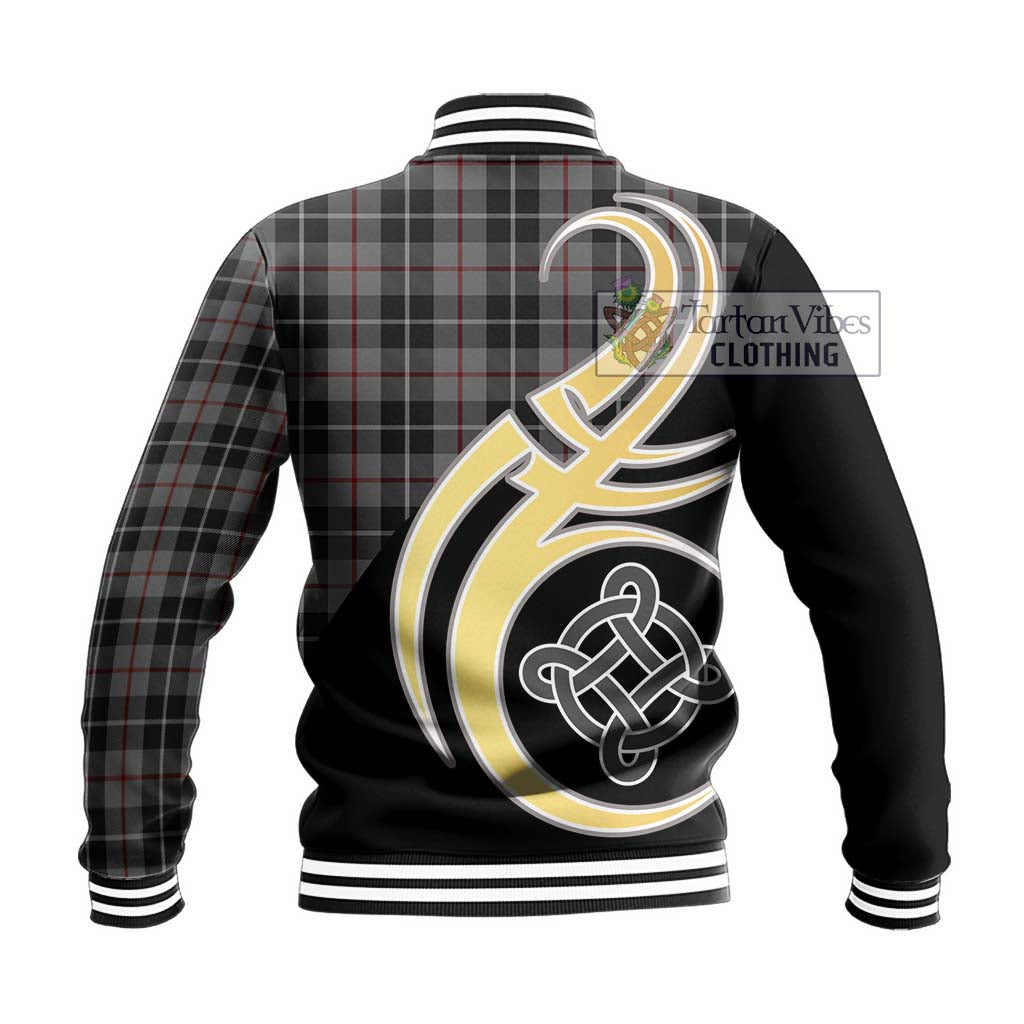 Thomson Grey Tartan Baseball Jacket with Family Crest and Celtic Symbol Style - Tartan Vibes Clothing