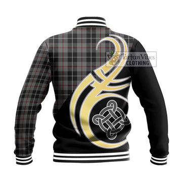 Thomson Grey Tartan Baseball Jacket with Family Crest and Celtic Symbol Style