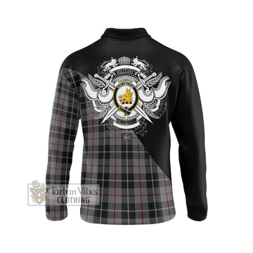 Thomson Grey Tartan Long Sleeve Polo Shirt with Family Crest and Military Logo Style