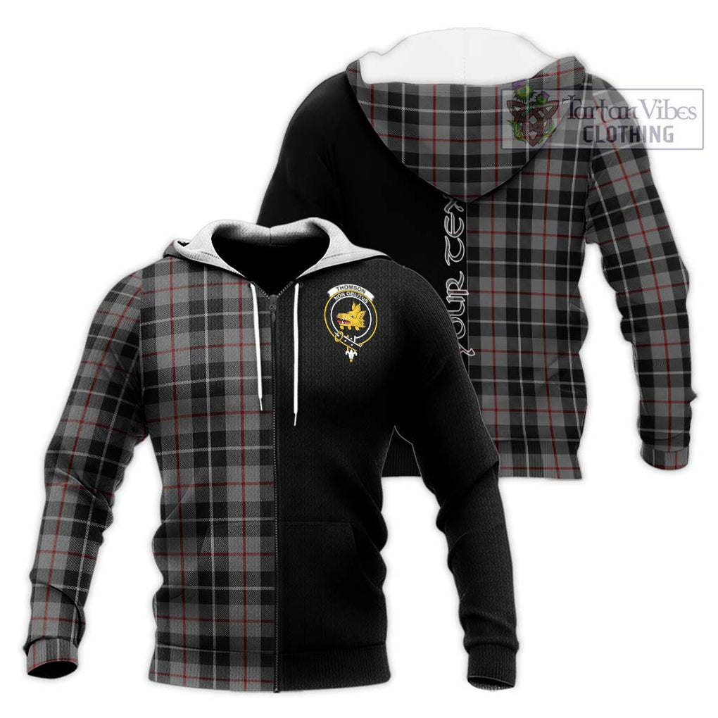 Thomson Grey Tartan Knitted Hoodie with Family Crest and Half Of Me Style Unisex Knitted Zip Hoodie - Tartanvibesclothing Shop